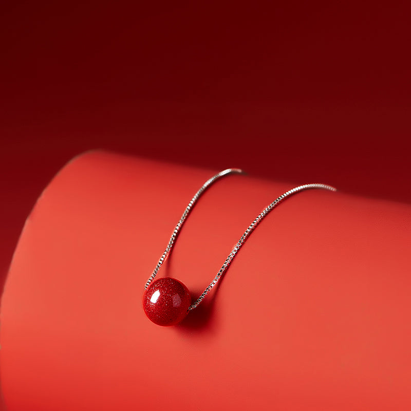 Minimalist Cinnabar Bead Silver Necklace – Handmade Talisman for Protection, Love & Abundance