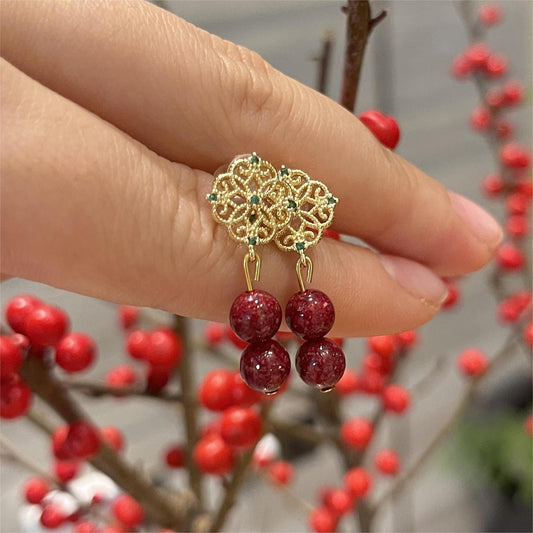 14k Gold & Cinnabar Crystal Earrings – Sparkling Gemstone Drops for Clarity, Protection & Prosperity