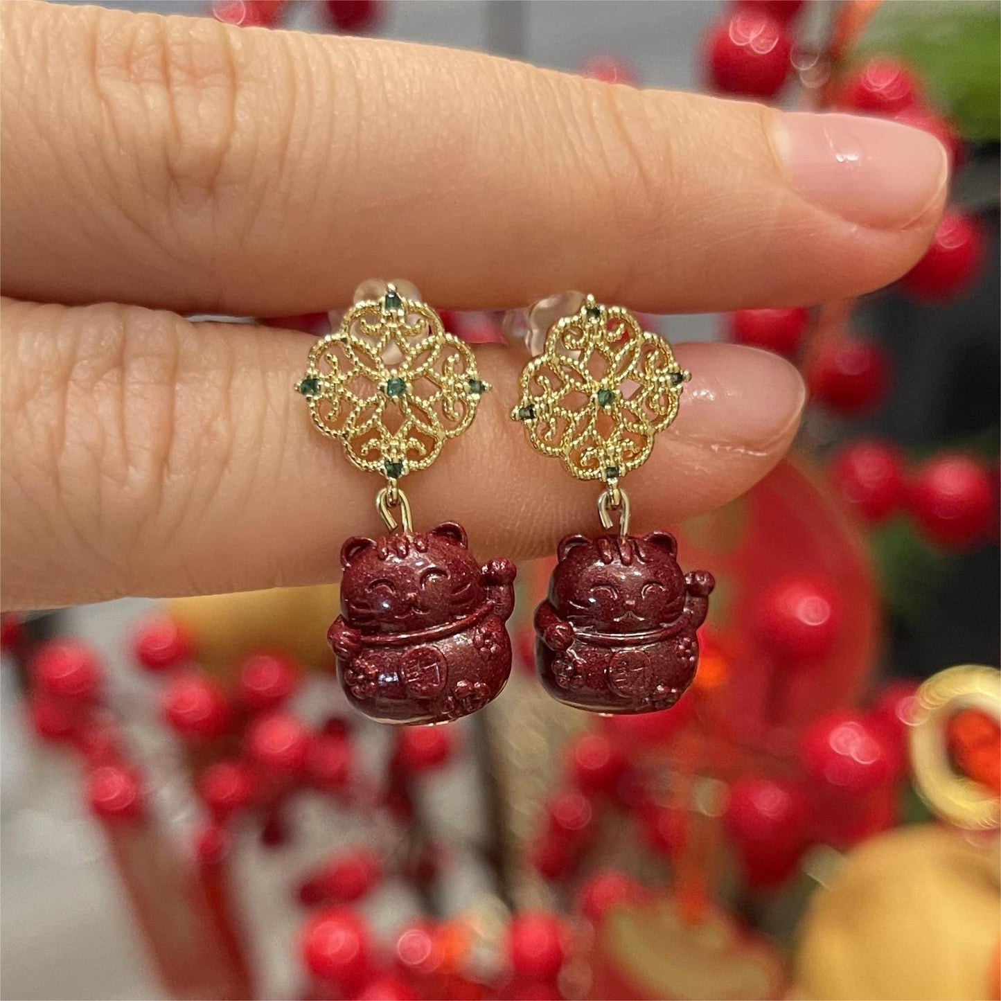 14k Gold Maneki Neko Earrings – Minimalist Lucky Cat Earrings for Prosperity, Protection & Positive Energy