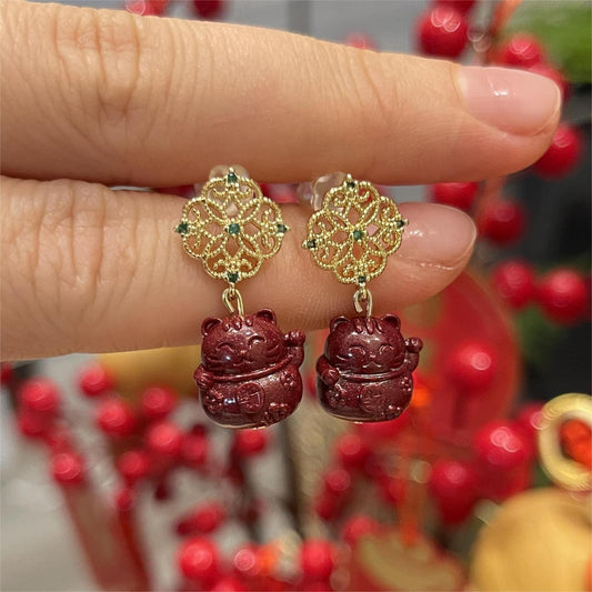 14k Gold Maneki Neko Earrings – Minimalist Lucky Cat Earrings for Prosperity, Protection & Positive Energy