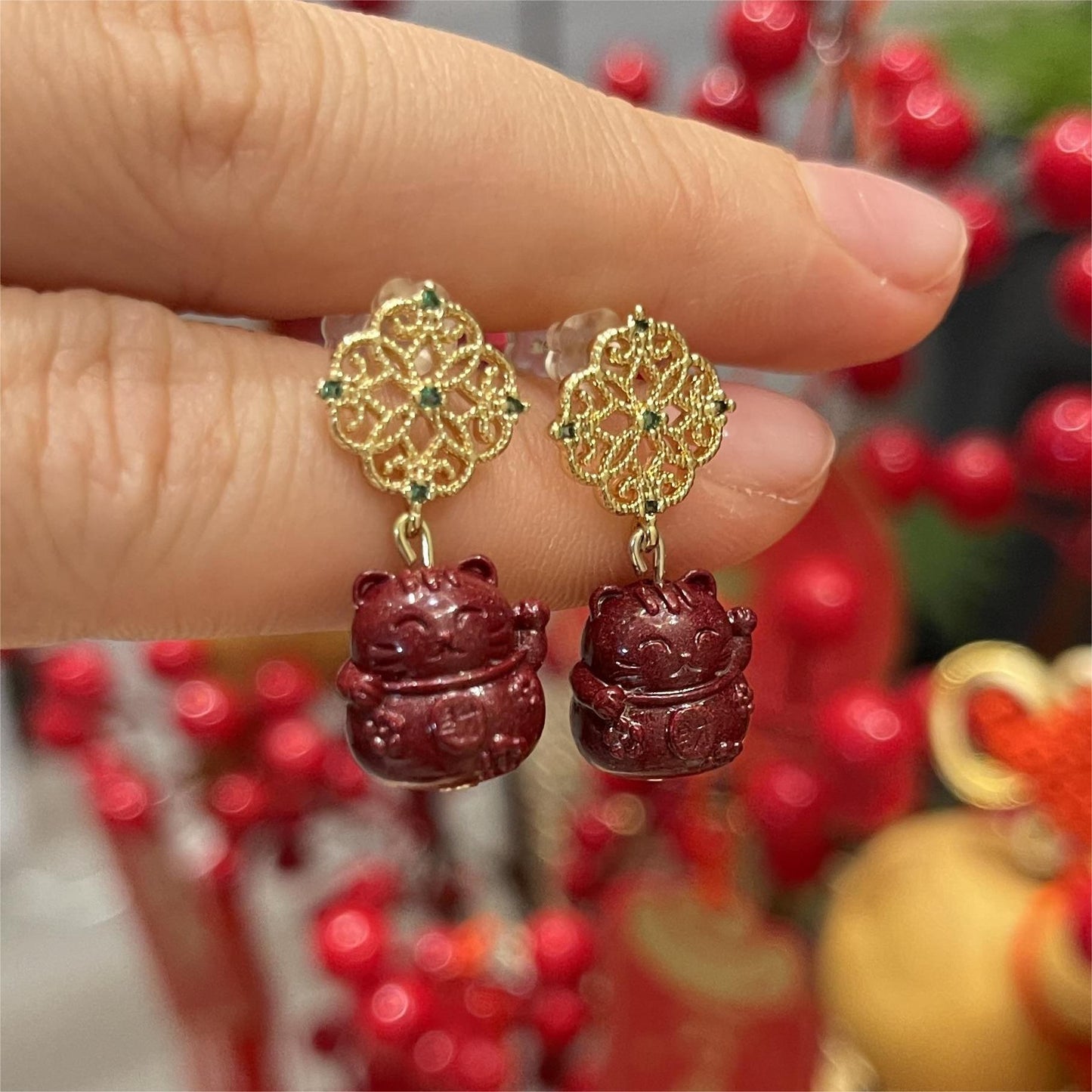 14k Gold Maneki Neko Earrings – Minimalist Lucky Cat Earrings for Prosperity, Protection & Positive Energy